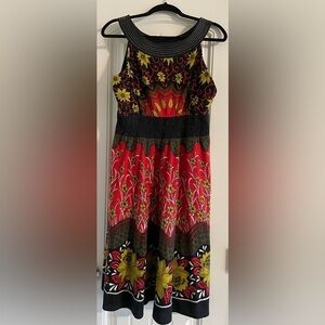 Studio West Women’s Midi Dress Red & Yellow 100% Cotton Embroidered Colorful